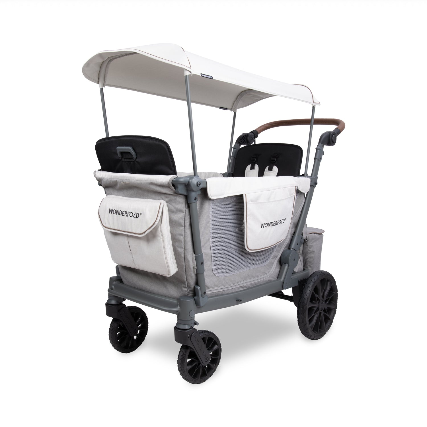 Double stroller with canopy on a white background