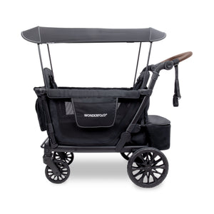 Black stroller with canopy on a white background